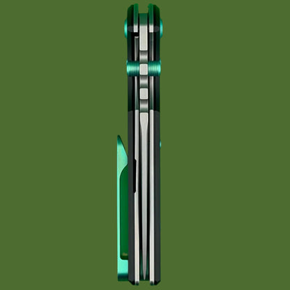 Chaves Blue Label NTAK Liner Lock Black Knurled Aluminum Handles Green Hardware (Stonewash Tanto)
