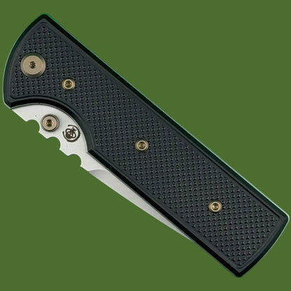 Chaves Blue Label NTAK Liner Lock Black Knurled Aluminum Handles Bronze Hardware (Stonewash Tanto)