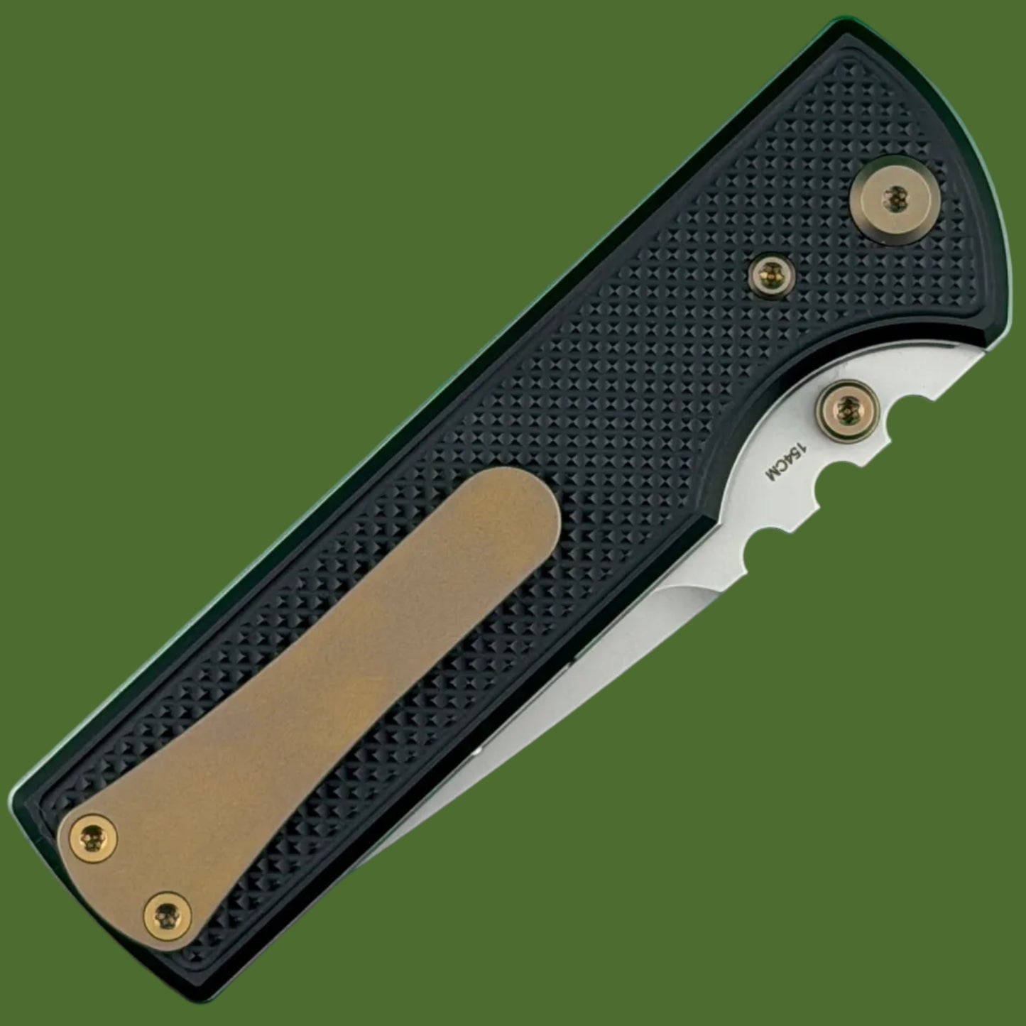 Chaves Blue Label NTAK Liner Lock Black Knurled Aluminum Handles Bronze Hardware (Stonewash Tanto)