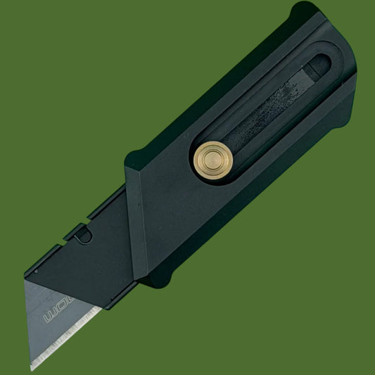 Chaves Blue Label CHUB Slipper Utility Knife Black Aluminum PVD Blade Carrier Bronze Hardware