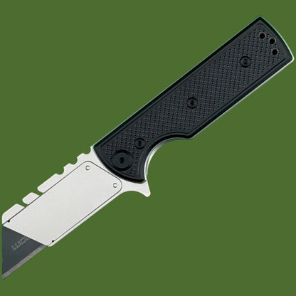 Chaves Blue Label CHUB Flipper Utility Knife Black Knurled Aluminum Stonewash Blade Carrier Black Hardware