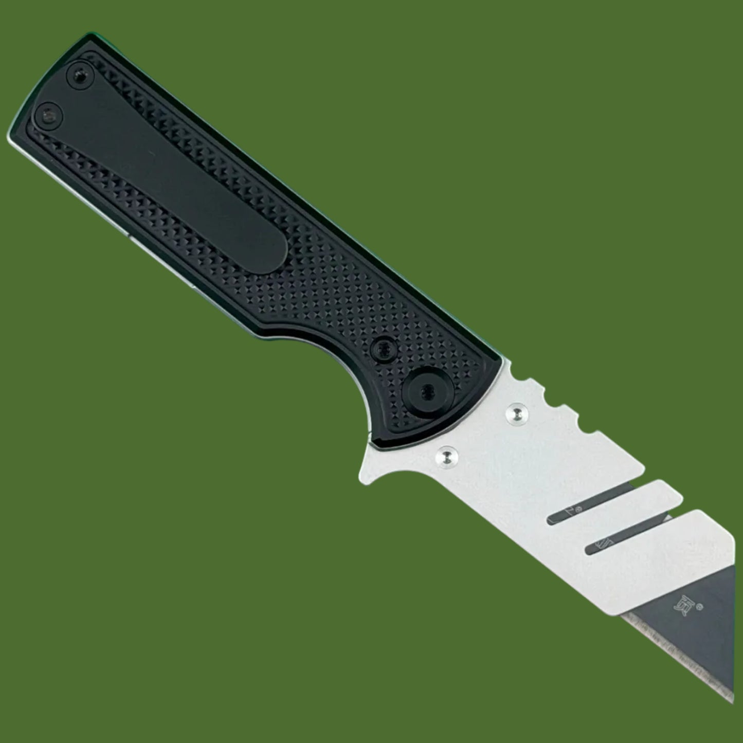Chaves Blue Label CHUB Flipper Utility Knife Black Knurled Aluminum Stonewash Blade Carrier Black Hardware