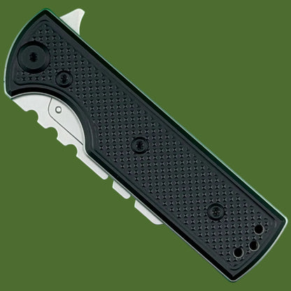 Chaves Blue Label CHUB Flipper Utility Knife Black Knurled Aluminum Stonewash Blade Carrier Black Hardware