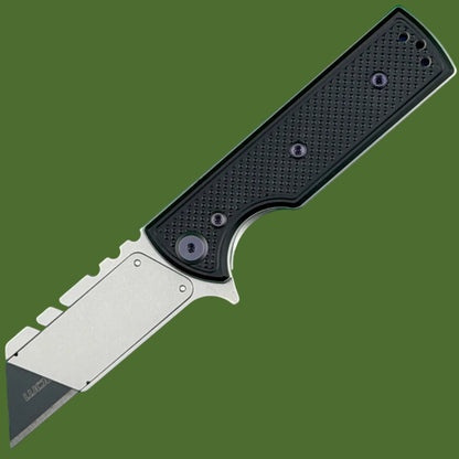 Chaves Blue Label CHUB Flipper Utility Knife Black Knurled Aluminum Stonewash Blade Carrier Purple Hardware