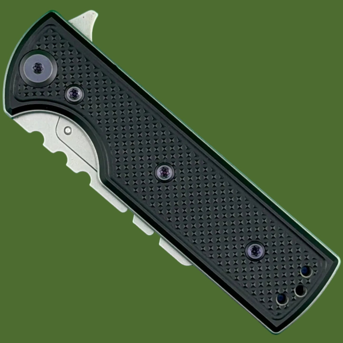 Chaves Blue Label CHUB Flipper Utility Knife Black Knurled Aluminum Stonewash Blade Carrier Purple Hardware