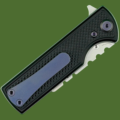 Chaves Blue Label CHUB Flipper Utility Knife Black Knurled Aluminum Stonewash Blade Carrier Purple Hardware