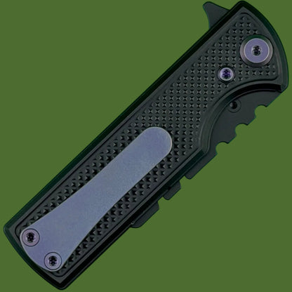 Chaves Blue Label CHUB Flipper Utility Knife Black Knurled Aluminum PVD Blade Carrier Purple Hardware