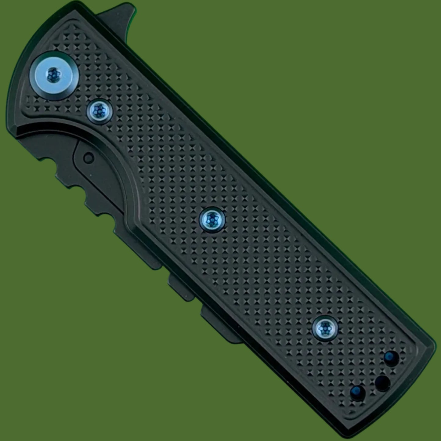 Chaves Blue Label CHUB Flipper Utility Knife Black Knurled Aluminum PVD Blade Carrier Blue Hardware