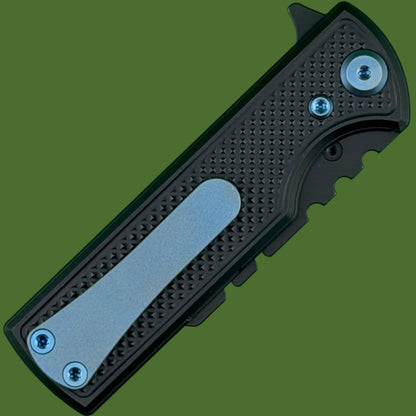 Chaves Blue Label CHUB Flipper Utility Knife Black Knurled Aluminum PVD Blade Carrier Blue Hardware