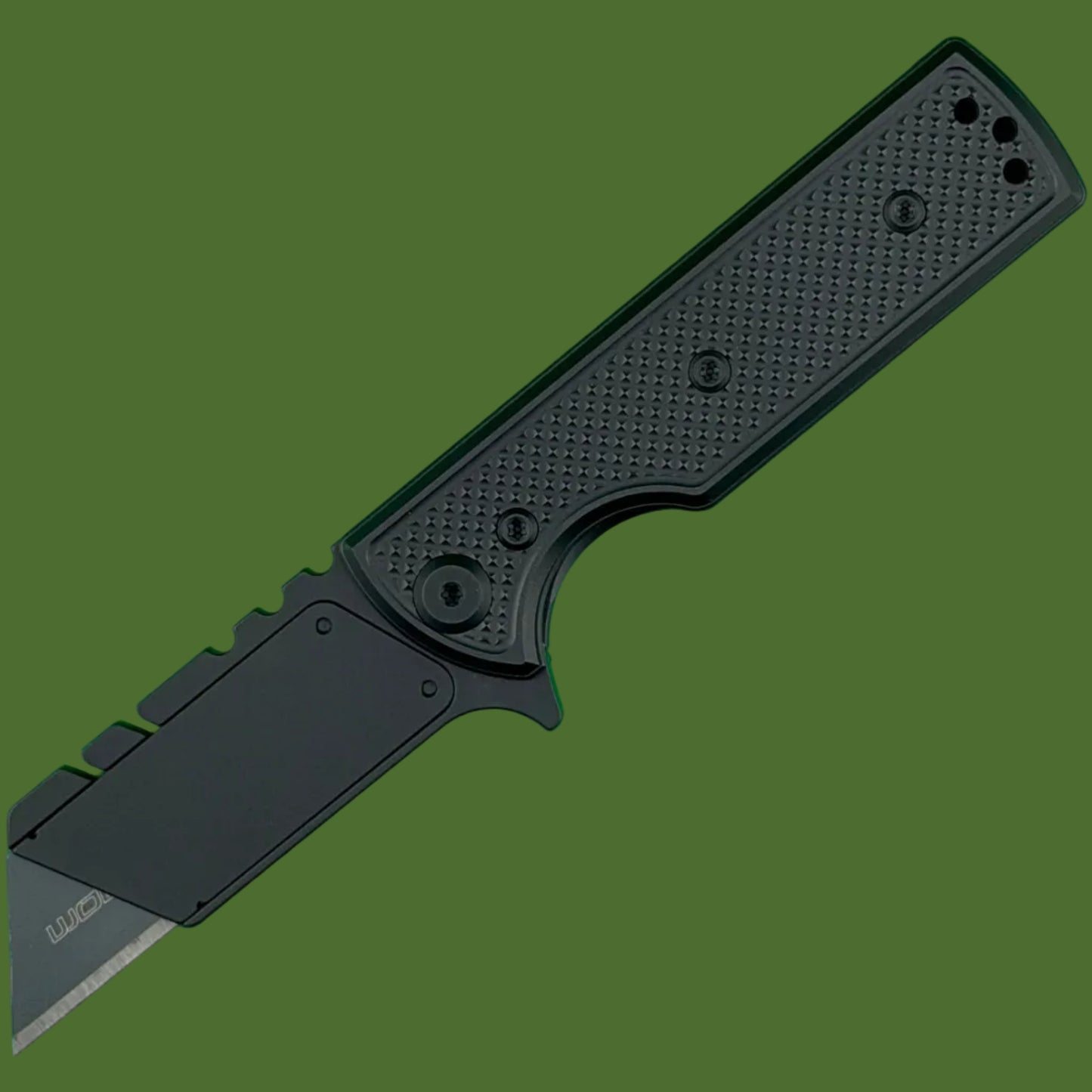 Chaves Blue Label CHUB Flipper Utility Knife Black Knurled Aluminum PVD Blade Carrier Black Hardware