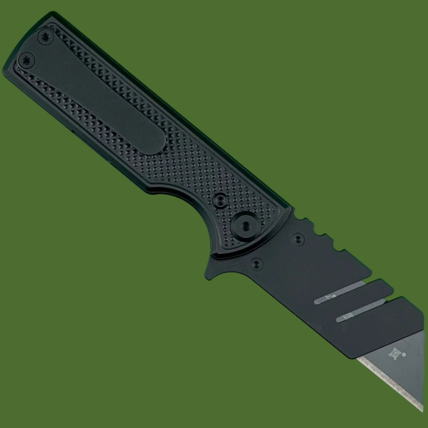 Chaves Blue Label CHUB Flipper Utility Knife Black Knurled Aluminum PVD Blade Carrier Black Hardware