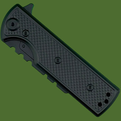 Chaves Blue Label CHUB Flipper Utility Knife Black Knurled Aluminum PVD Blade Carrier Black Hardware