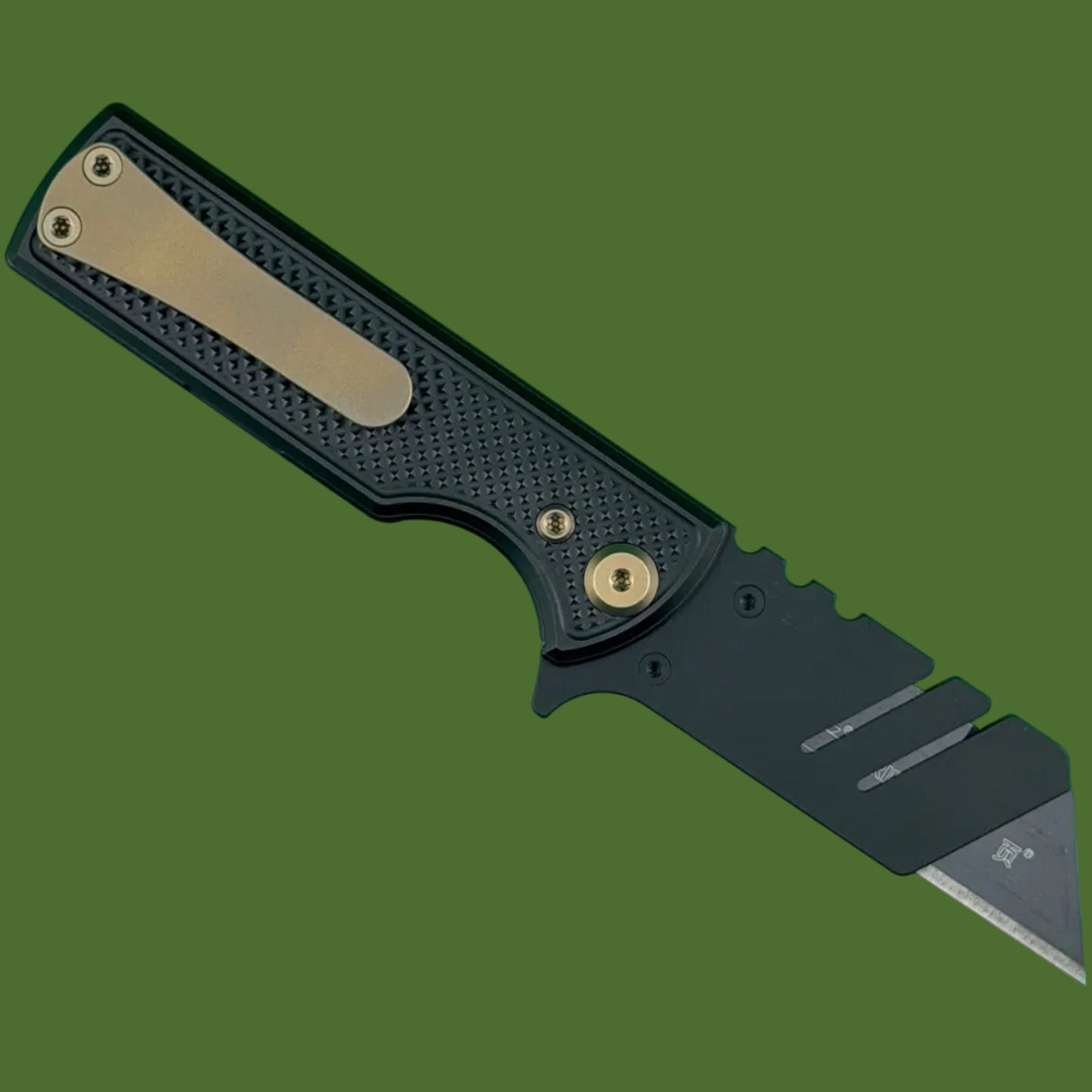 Chaves Blue Label CHUB Utility Knife Black Knurled Aluminum PVD Blade Carrier Bronze Hardware