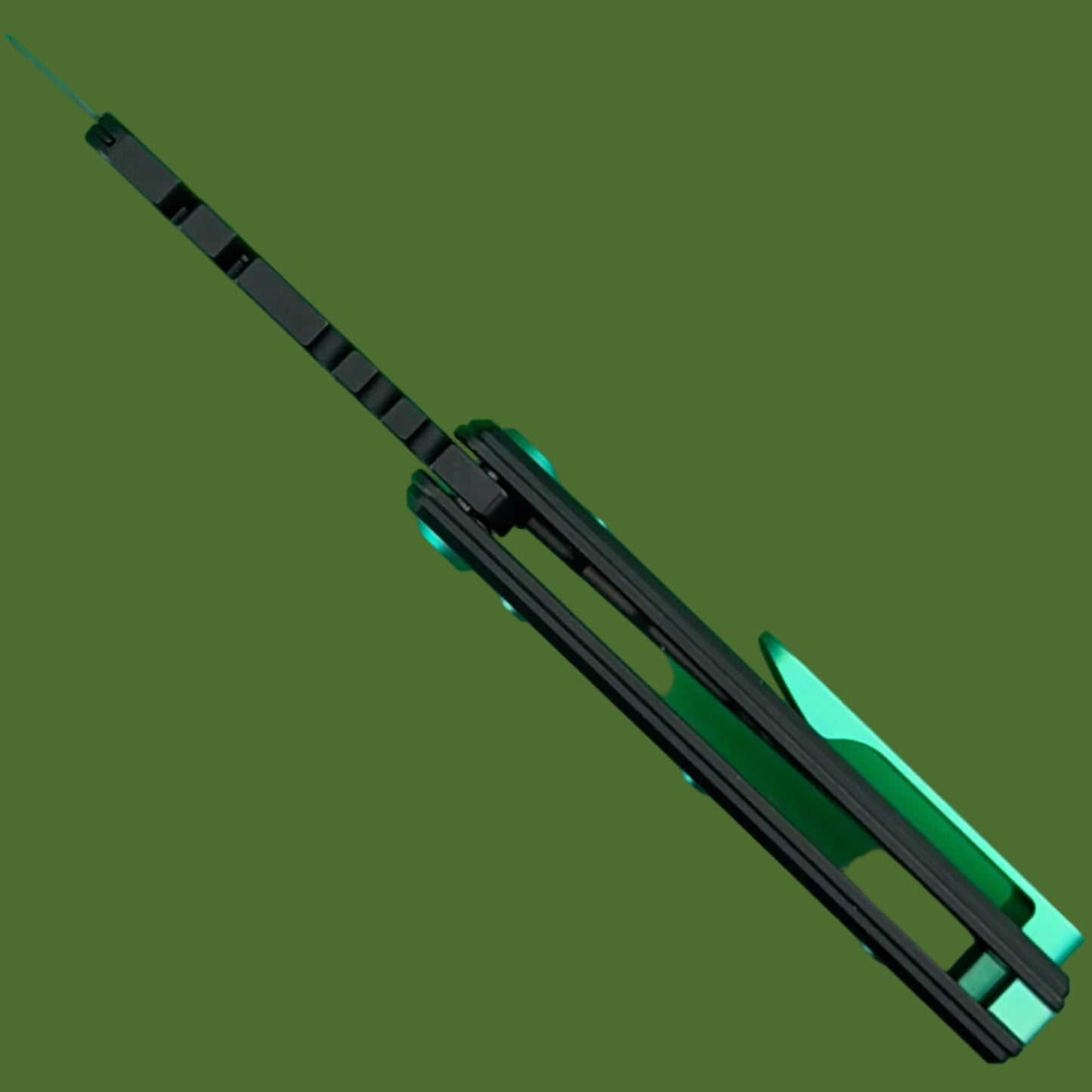 Chaves Blue Label CHUB Flipper Utility Knife Black Knurled Aluminum PVD Blade Carrier Green Hardware