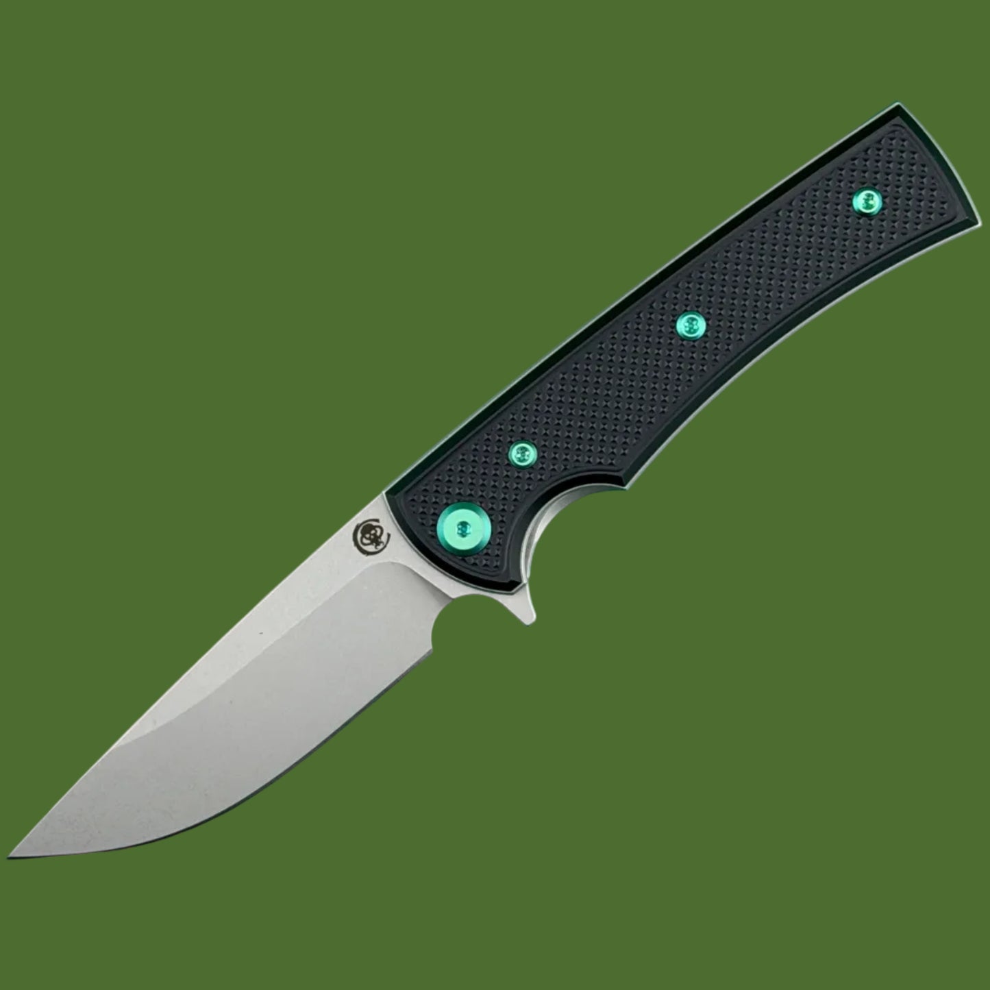 Chaves Blue Label Liberation Street Liner Lock Black Knurled Aluminum Handles Green Hardware (Stonewash Drop Point)
