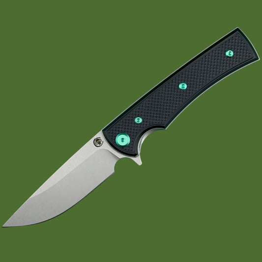 Chaves Blue Label Liberation Street Liner Lock Black Knurled Aluminum Handles Green Hardware (Stonewash Drop Point)