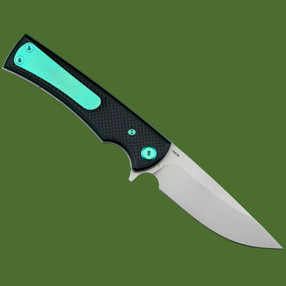 Chaves Blue Label Liberation Street Liner Lock Black Knurled Aluminum Handles Green Hardware (Stonewash Drop Point)
