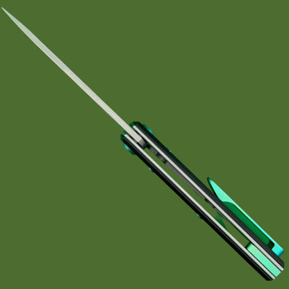 Chaves Blue Label Liberation Street Liner Lock Black Knurled Aluminum Handles Green Hardware (Stonewash Drop Point)