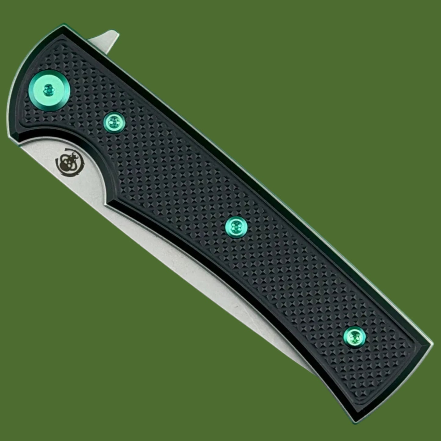 Chaves Blue Label Liberation Street Liner Lock Black Knurled Aluminum Handles Green Hardware (Stonewash Drop Point)