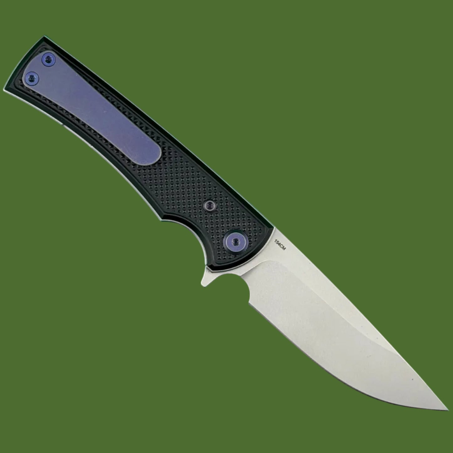 Chaves Blue Label Liberation Street Liner Lock Black Knurled Aluminum Handles Purple Hardware (Stonewash Drop Point)