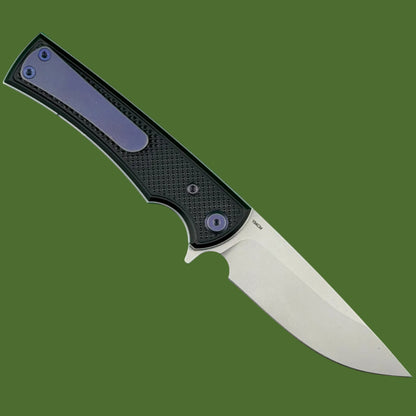 Chaves Blue Label Liberation Street Liner Lock Black Knurled Aluminum Handles Purple Hardware (Stonewash Drop Point)