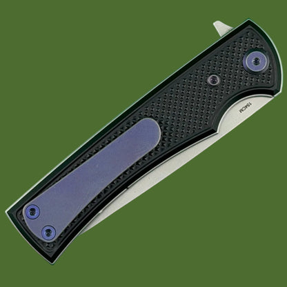 Chaves Blue Label Liberation Street Liner Lock Black Knurled Aluminum Handles Purple Hardware (Stonewash Drop Point)