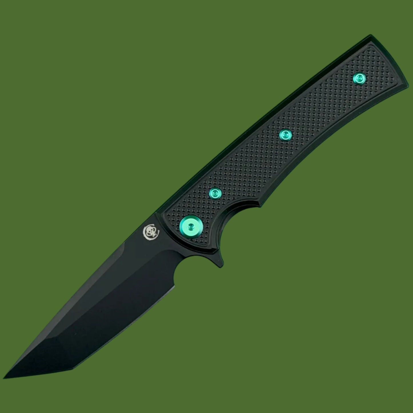 Chaves Blue Label Liberation Street Liner Lock Black Knurled Aluminum Handles Green Hardware (Black Tanto)