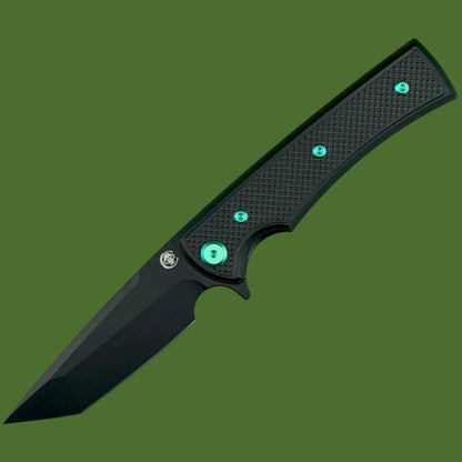 Chaves Blue Label Liberation Street Liner Lock Black Knurled Aluminum Handles Green Hardware (Black Tanto)