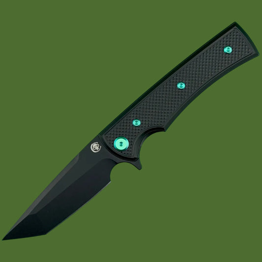Chaves Blue Label Liberation Street Liner Lock Black Knurled Aluminum Handles Green Hardware (Black Tanto)