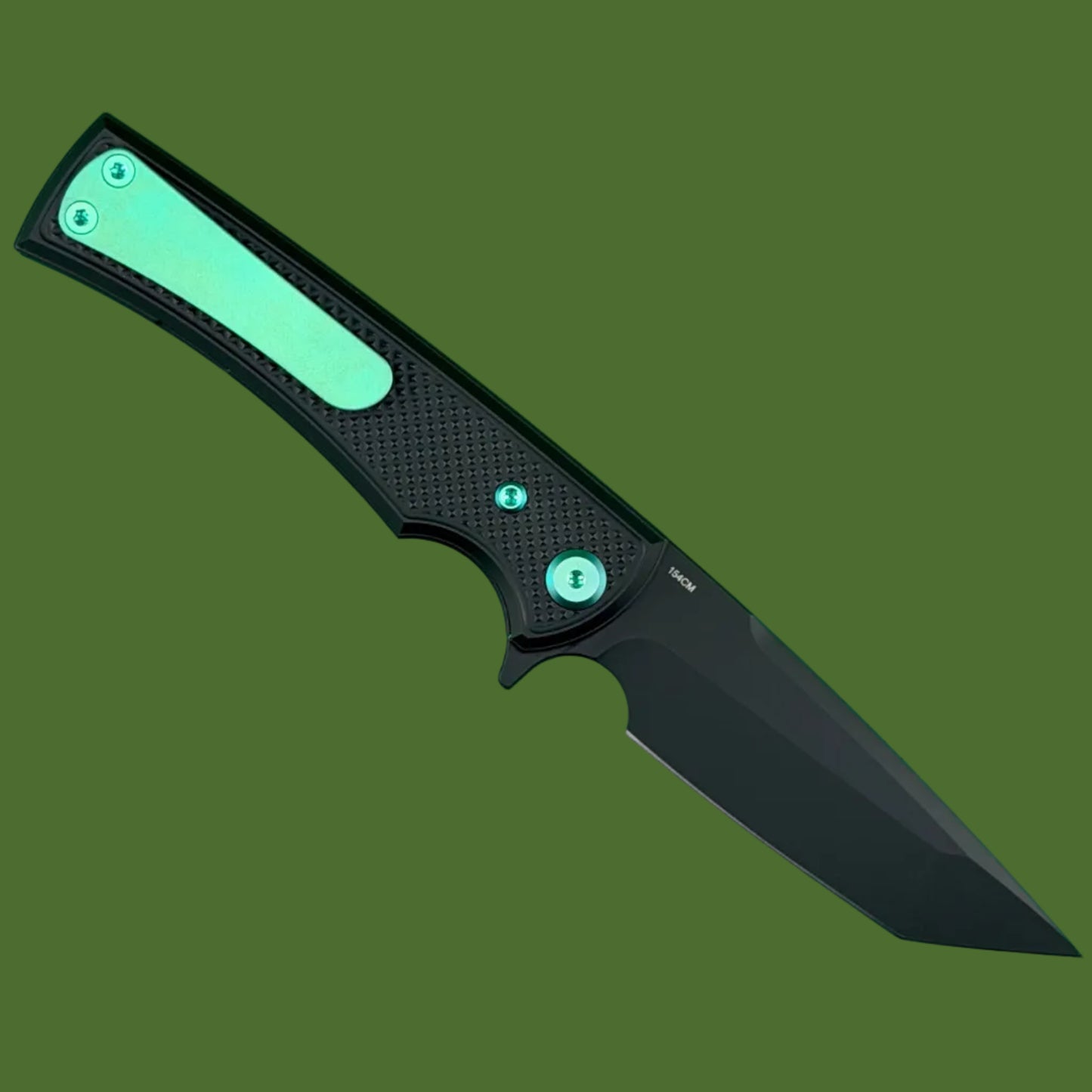 Chaves Blue Label Liberation Street Liner Lock Black Knurled Aluminum Handles Green Hardware (Black Tanto)