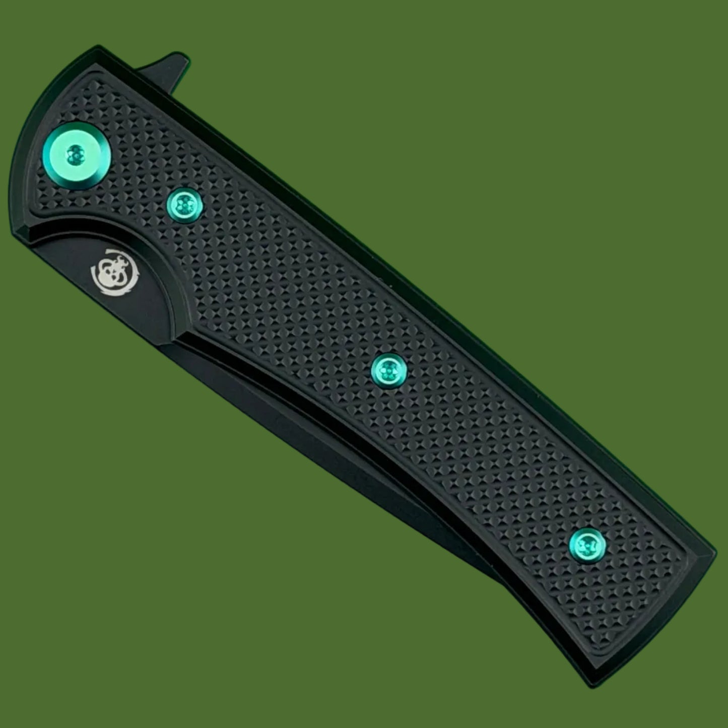 Chaves Blue Label Liberation Street Liner Lock Black Knurled Aluminum Handles Green Hardware (Black Tanto)