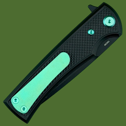 Chaves Blue Label Liberation Street Liner Lock Black Knurled Aluminum Handles Green Hardware (Black Tanto)
