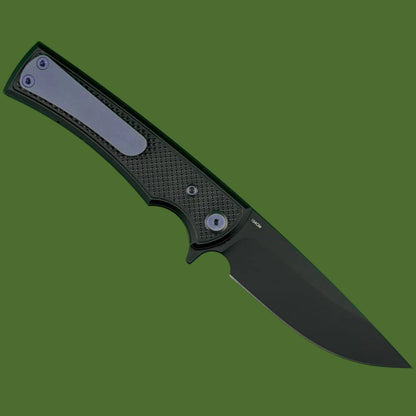 Chaves Blue Label Liberation Street Liner Lock Black Knurled Aluminum Handles Purple Hardware (Black Drop Point)