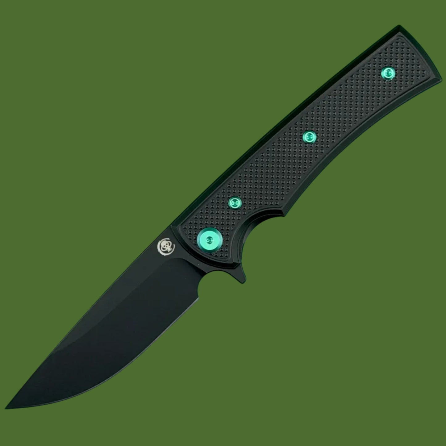 Chaves Blue Label Liberation Street Liner Lock Black Knurled Aluminum Handles Green Hardware (Black Drop Point)