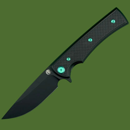 Chaves Blue Label Liberation Street Liner Lock Black Knurled Aluminum Handles Green Hardware (Black Drop Point)