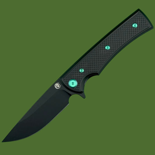 Chaves Blue Label Liberation Street Liner Lock Black Knurled Aluminum Handles Green Hardware (Black Drop Point)