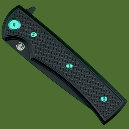 Chaves Blue Label Liberation Street Liner Lock Black Knurled Aluminum Handles Green Hardware (Black Drop Point)