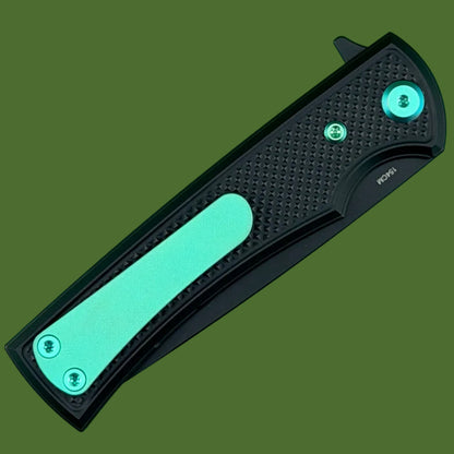 Chaves Blue Label Liberation Street Liner Lock Black Knurled Aluminum Handles Green Hardware (Black Drop Point)