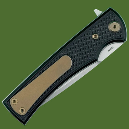 Chaves Blue Label Liberation Street Liner Lock Black Knurled Aluminum Handles Bronze Hardware (Stonewash Tanto)