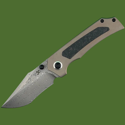 *Pre-Owned* Kansept Fermi Damascus Bronze Titanium and Carbon Fiber Liner Lock