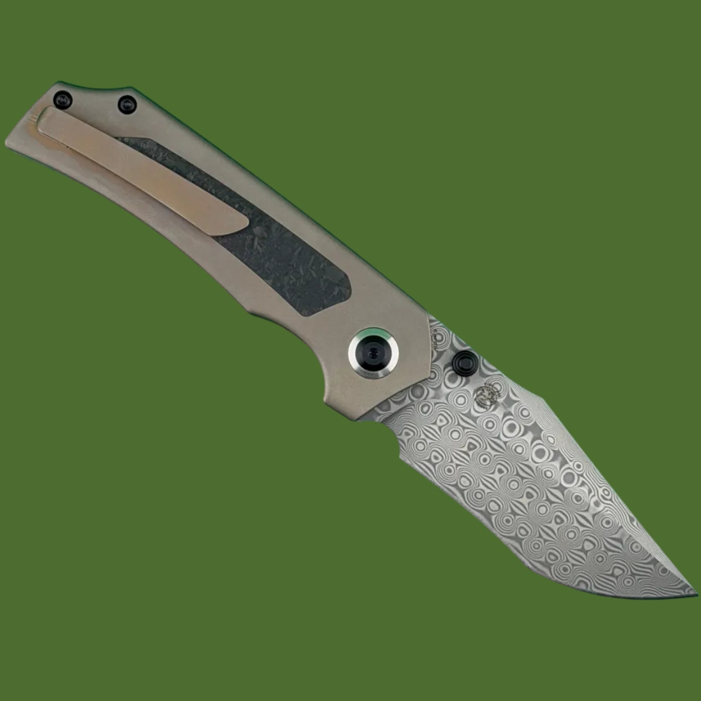 *Pre-Owned* Kansept Fermi Damascus Bronze Titanium and Carbon Fiber Liner Lock