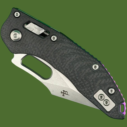 Microtech Stitch Ram-Lok Marfione Select Slab Side Carbon Fiber w/ Purple Titanium Accent Stonewash