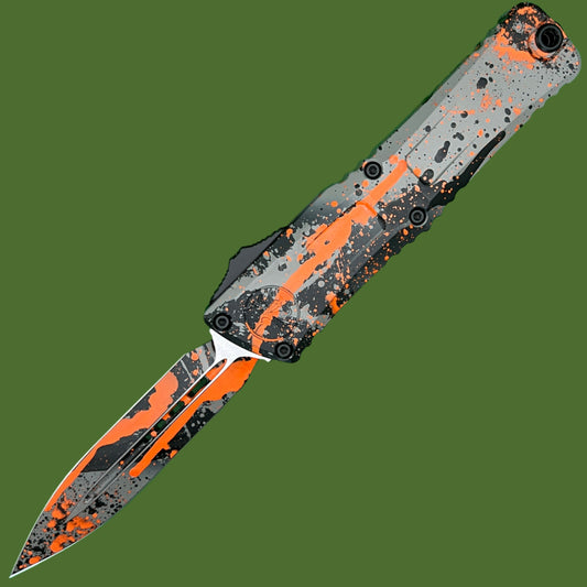 Microtech Combat Troodon D/E Gen III Signature Series Bull Shark Gray/Black/Orange Splatter Standard