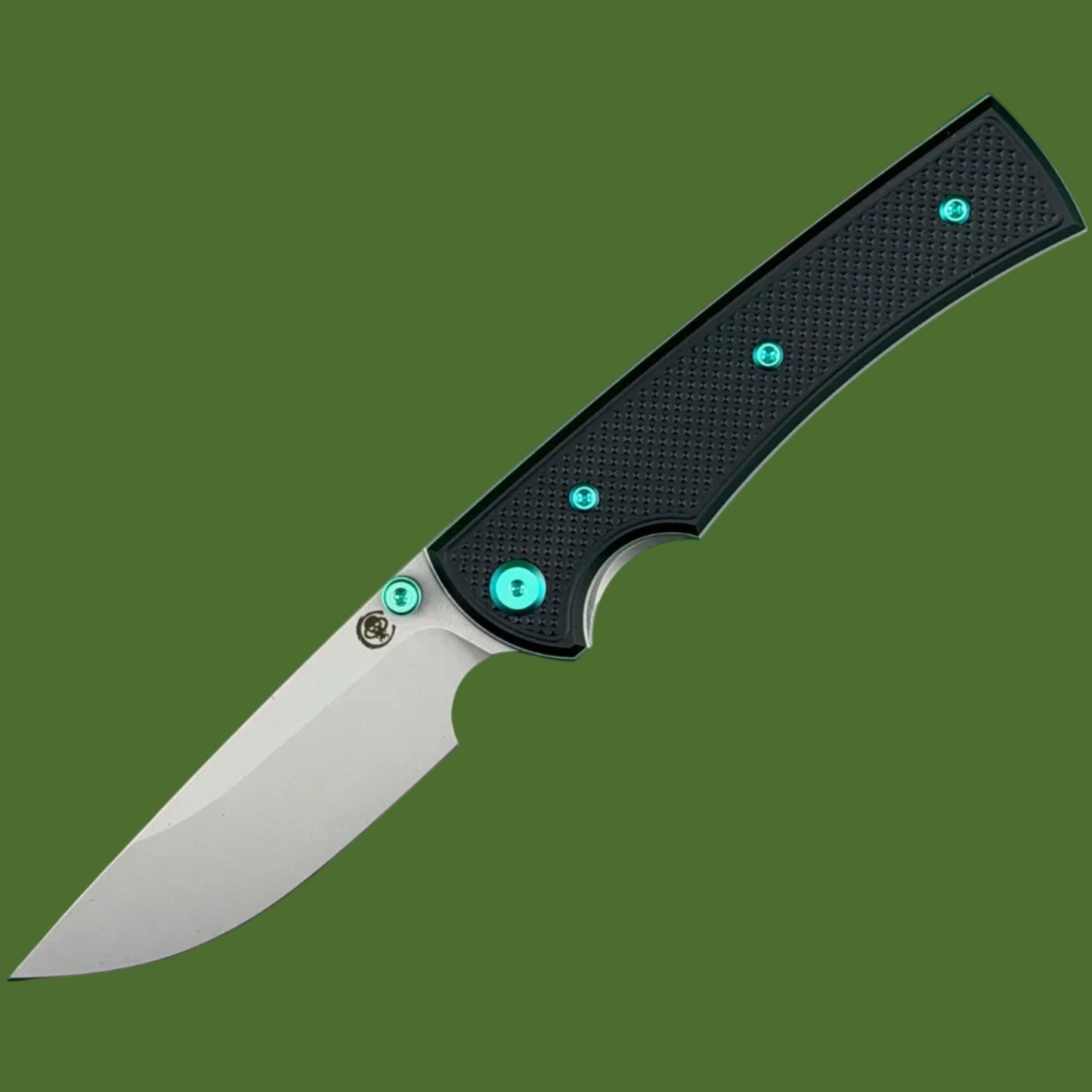Chaves Blue Label Liberation 229 Liner Lock Black Knurled Aluminum Handles Green Hardware (Stonewash Drop Point)