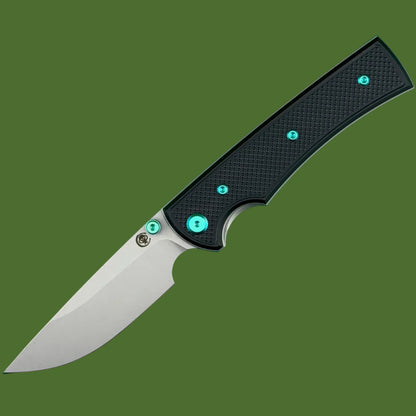 Chaves Blue Label Liberation 229 Liner Lock Black Knurled Aluminum Handles Green Hardware (Stonewash Drop Point)