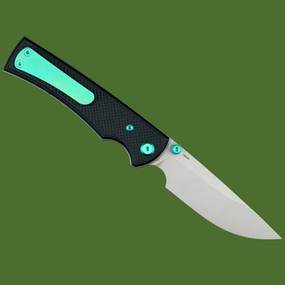 Chaves Blue Label Liberation 229 Liner Lock Black Knurled Aluminum Handles Green Hardware (Stonewash Drop Point)