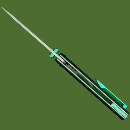 Chaves Blue Label Liberation 229 Liner Lock Black Knurled Aluminum Handles Green Hardware (Stonewash Drop Point)