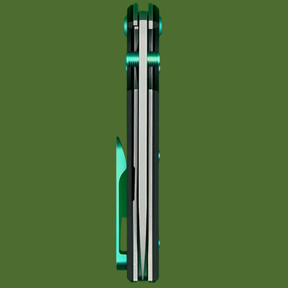 Chaves Blue Label Liberation 229 Liner Lock Black Knurled Aluminum Handles Green Hardware (Stonewash Drop Point)