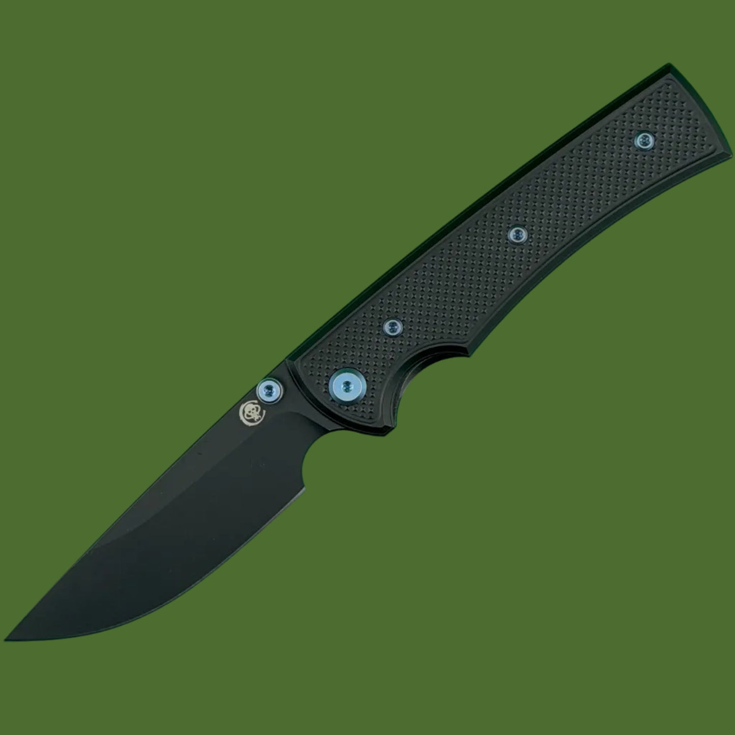 Chaves Blue Label Liberation 229 Liner Lock Black Knurled Aluminum Handles Blue Hardware (Black Drop Point)