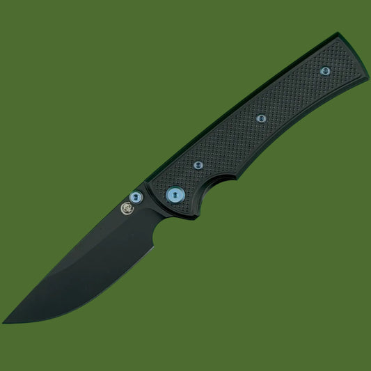 Chaves Blue Label Liberation 229 Liner Lock Black Knurled Aluminum Handles Blue Hardware (Black Drop Point)
